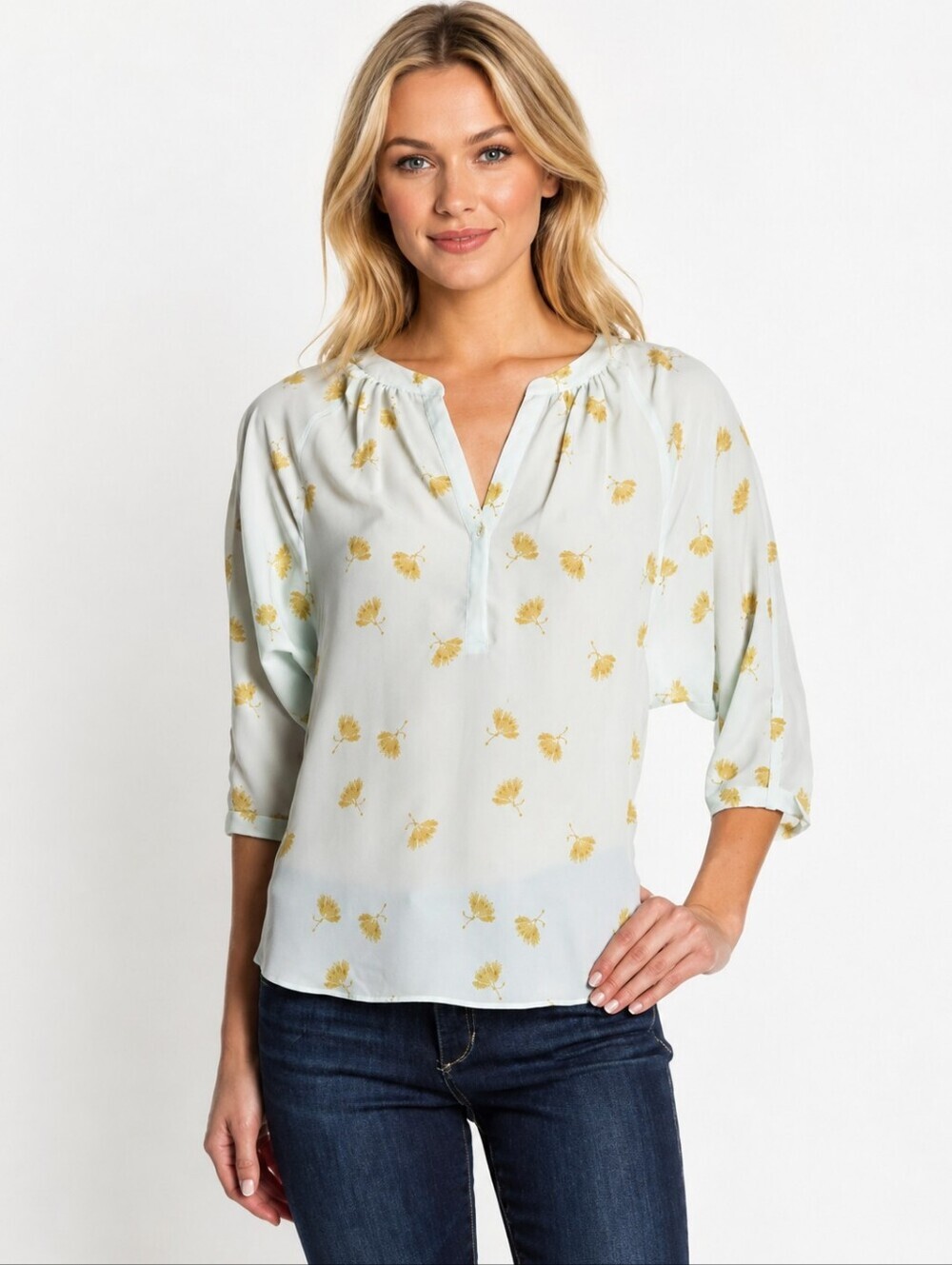❤️ JOIE YARELI FLOWY SPLIT NECK TOP / BLOUSE, DANDELION PRINT, XS